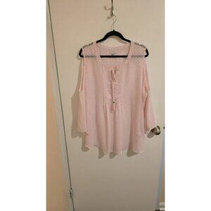 Avenue Blouse Womens 18 Keyhole Tassels Sheer Pink